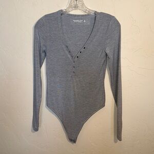 NWT Abercrombie & Fitch thong gray Henley bodysuit